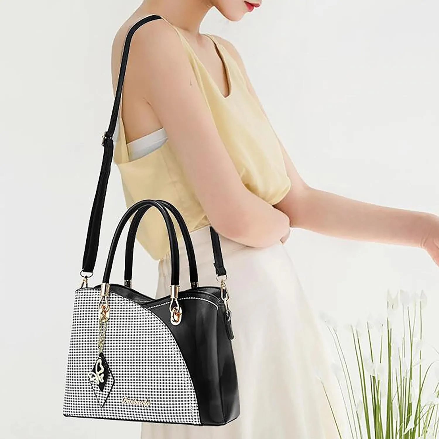 Tote Bag For Women Color Block Women Hobo Handbags Large Capacity Plaid Middle Shoulder Messenger Bag For Daily Work J