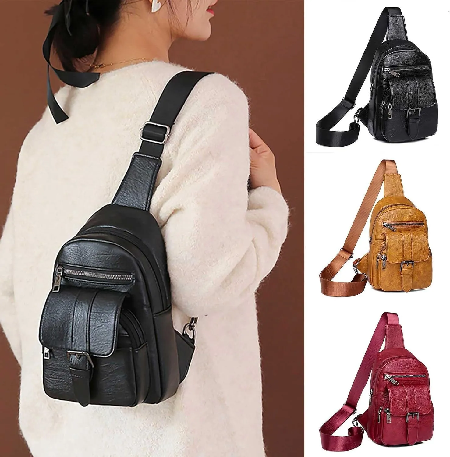 Tote Bag For Women Men Chest Bag Sling Bag Small Crossbody Pu Leather Satchel Day pack Fashion Shoulder Strap Bags J