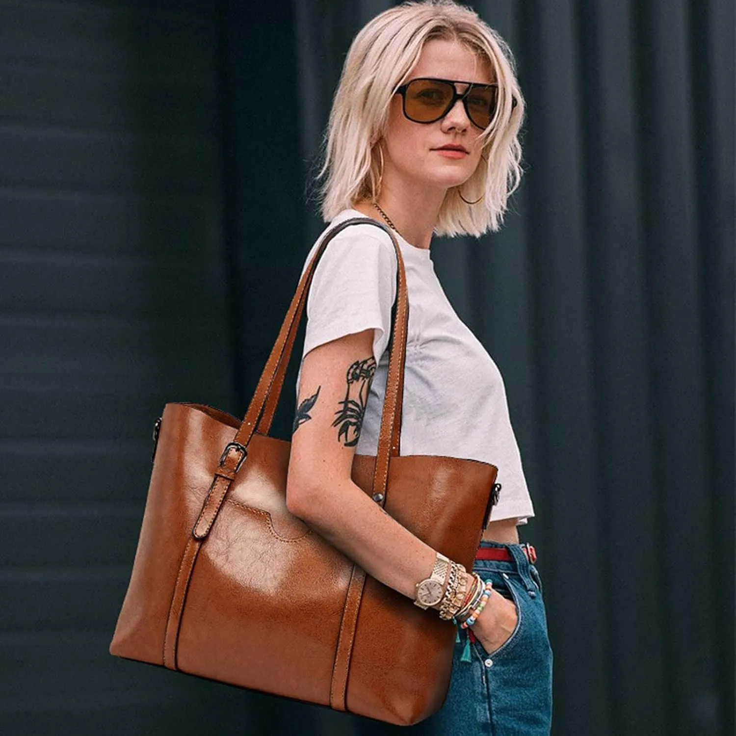 Tote Bag For Women Retro Hobo Handbags Woman Large Designer Ladies Bag Pocket Purse Leather For Daily Shopping Travel E