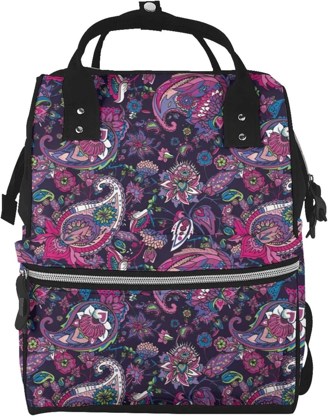 Traditional Oriental Paisley Diaper Bag Backpack Large Capacity Multifunction with Insulated Pockets Waterproof Baby Diaper Bags Baby Travel Essentials for Dads, Moms, Newborns