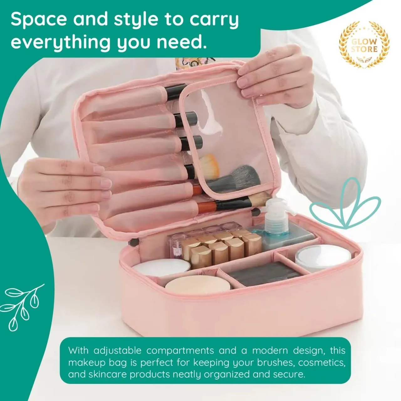 Travel Makeup Bag  Compact and Stylish Makeup Organizer for Travel, Perfect for Cosmetics and Beauty Essentials (Green)