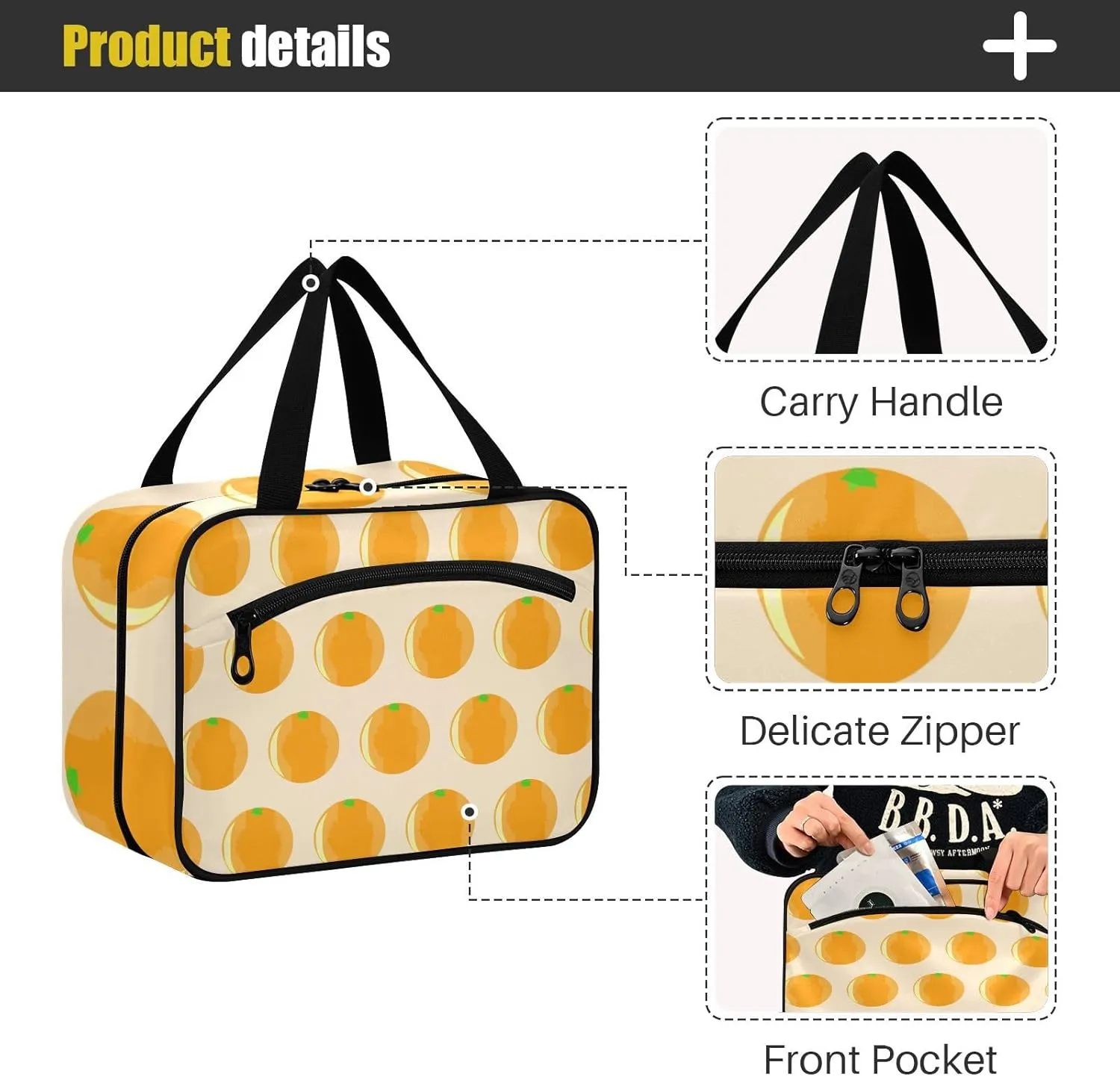 Travel Toiletry Bag Hanging Cosmetic Bag Compact Toiletry Bag with Large Capacity for Women Large Fruits Oranges