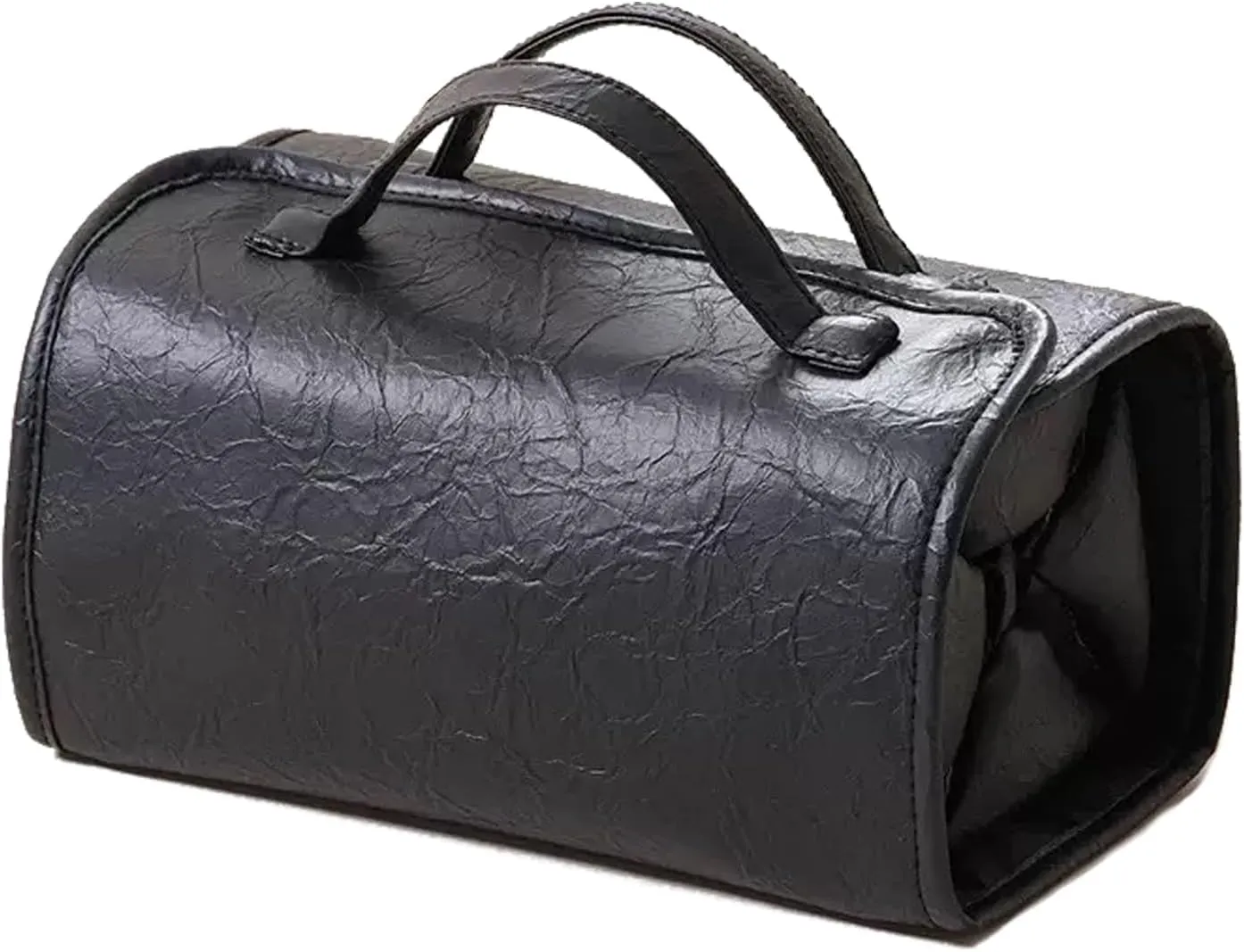 Travel Toiletry Bag Hanging PU Leather Waterproof Travel Cosmetic Bag Small with 4 Removable Zippered Clear Compact Cosmetic Bags(Black)