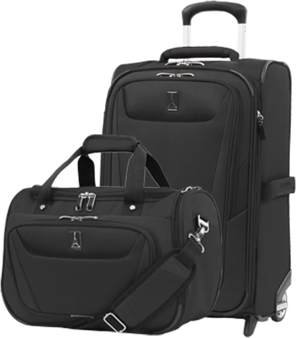 Travelpro Maxlite 5 Softside 2pc Set Expandable Carry On Upright 2 Wheel Luggage/Soft Underseat Tote, Lightweight Suitcase, Men and Women, Black