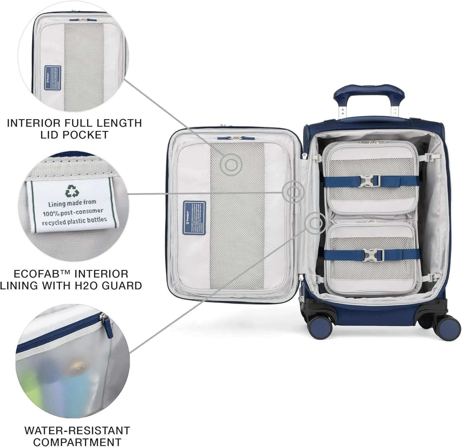 Travelpro VersaPack  Lightweight Softside Expandable Carry on Luggage, 8 Spinner Suitcase, TSA Lock, Men and Women, Compact Carry On 20-Inch, Estate Blue