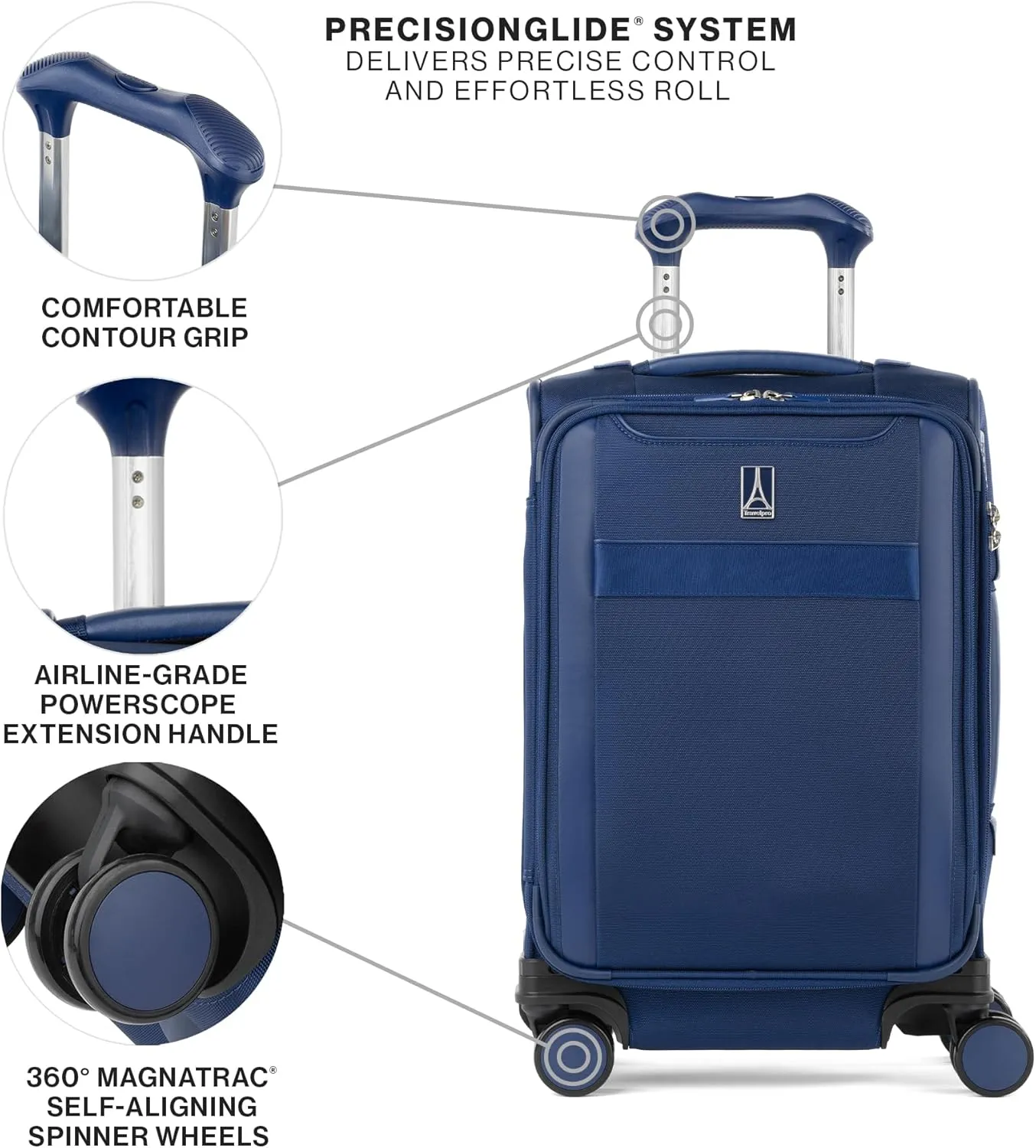 Travelpro VersaPack  Lightweight Softside Expandable Carry on Luggage, 8 Spinner Suitcase, TSA Lock, Men and Women, Compact Carry On 20-Inch, Estate Blue