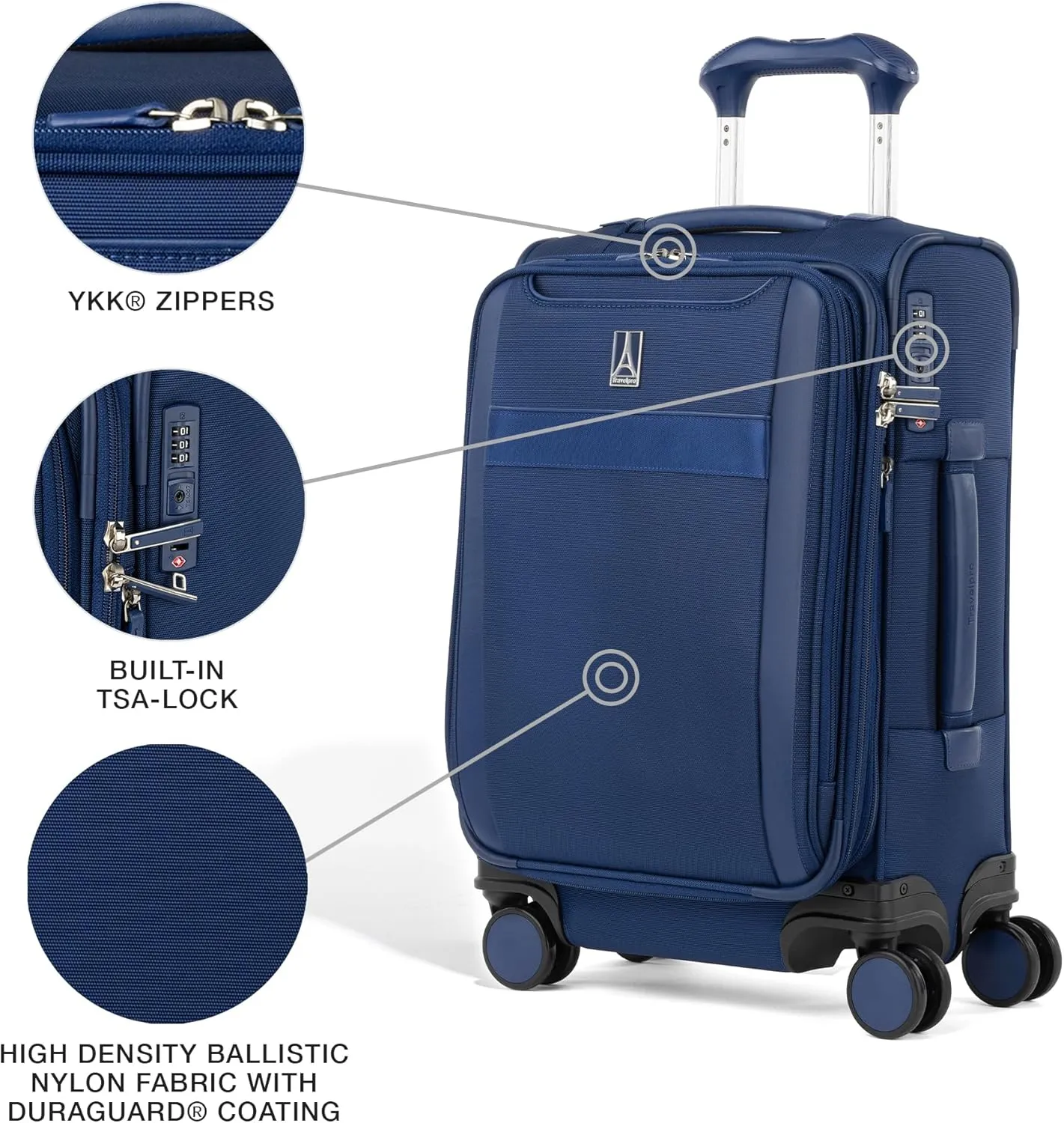 Travelpro VersaPack  Lightweight Softside Expandable Carry on Luggage, 8 Spinner Suitcase, TSA Lock, Men and Women, Compact Carry On 20-Inch, Estate Blue