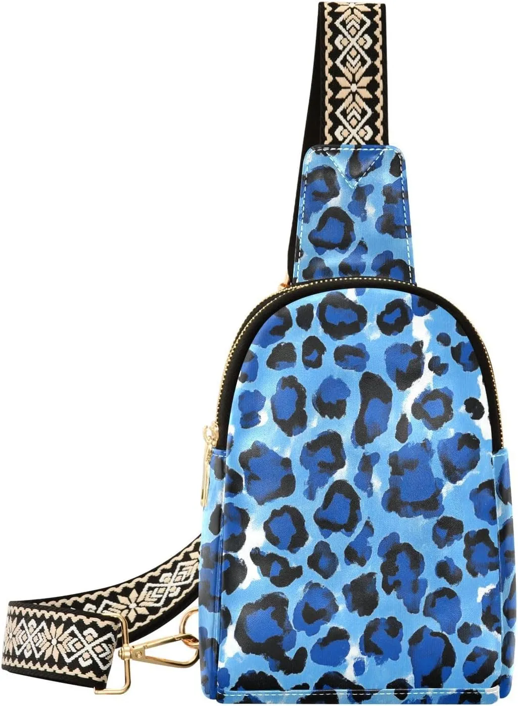 trendy Blue Leopard Print crossbody sling bag sturdy fanny pack diaper bag for hiking