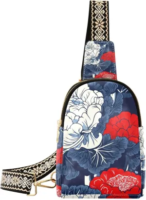 Trendy Cabbage Japanese Style Blue Red fanny pack diaper multipurpose leather sling bag for for travel