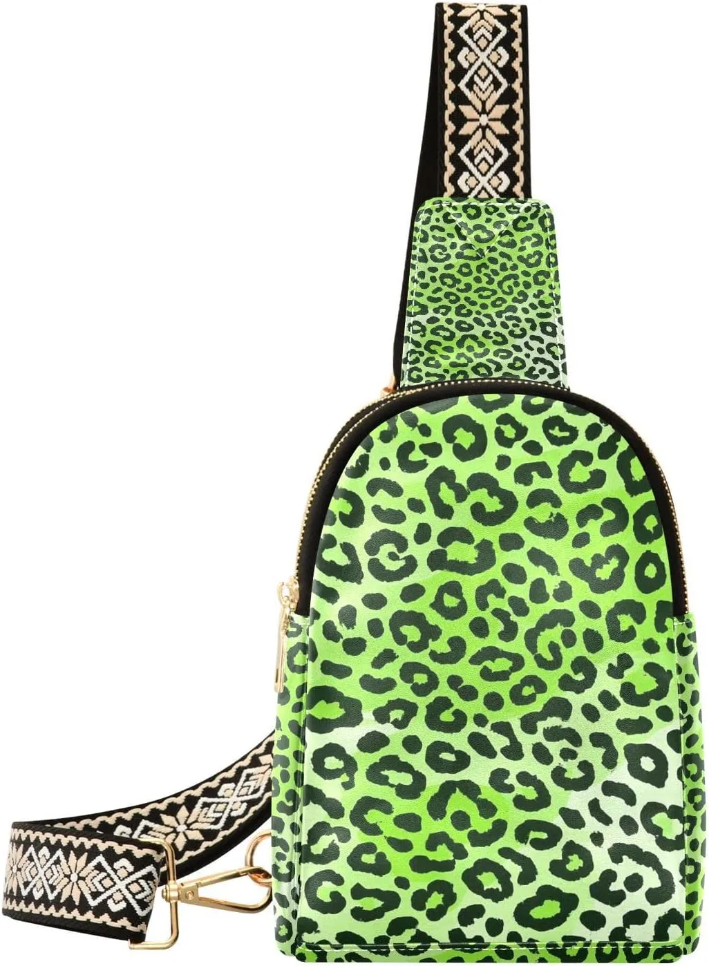 Trendy Cheetah Fur Skin Gradient Fluorescent Green bags fanny pack cute leather crossbody fanny packs for hiking
