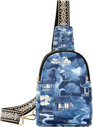 Trendy Chinese Style Blue Tree House fanny pack diaper lightweight fanny packs crossbody bags for hiking