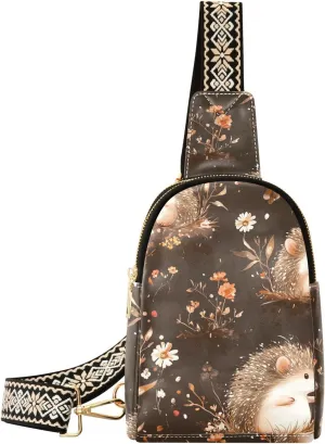 trendy Cute Hedgehog Brown sling bag crossbody waterproof fanny pack diaper bag for hiking