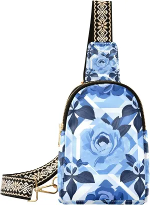 Trendy Peony Glory Blue crossbody fanny packs multipurpose brown leather fanny pack for travel