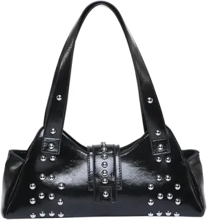 Trendy Vegan Leather Shoulder Bags for Women Small Y2k Underarm Purse Rivet Punk Tote Bags Handbags Satchels