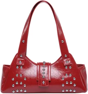 Trendy Vegan Leather Shoulder Bags for Women Small Y2k Underarm Purse Rivet Punk Tote Bags Handbags Satchels