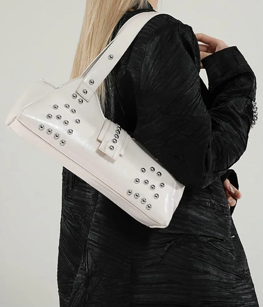 Trendy Vegan Leather Shoulder Bags for Women Small Y2k Underarm Purse Rivet Punk Tote Bags Handbags Satchels