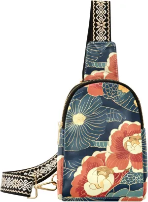 trendy Vintage Floral Style small fanny pack fashion leather sling bag for for hiking