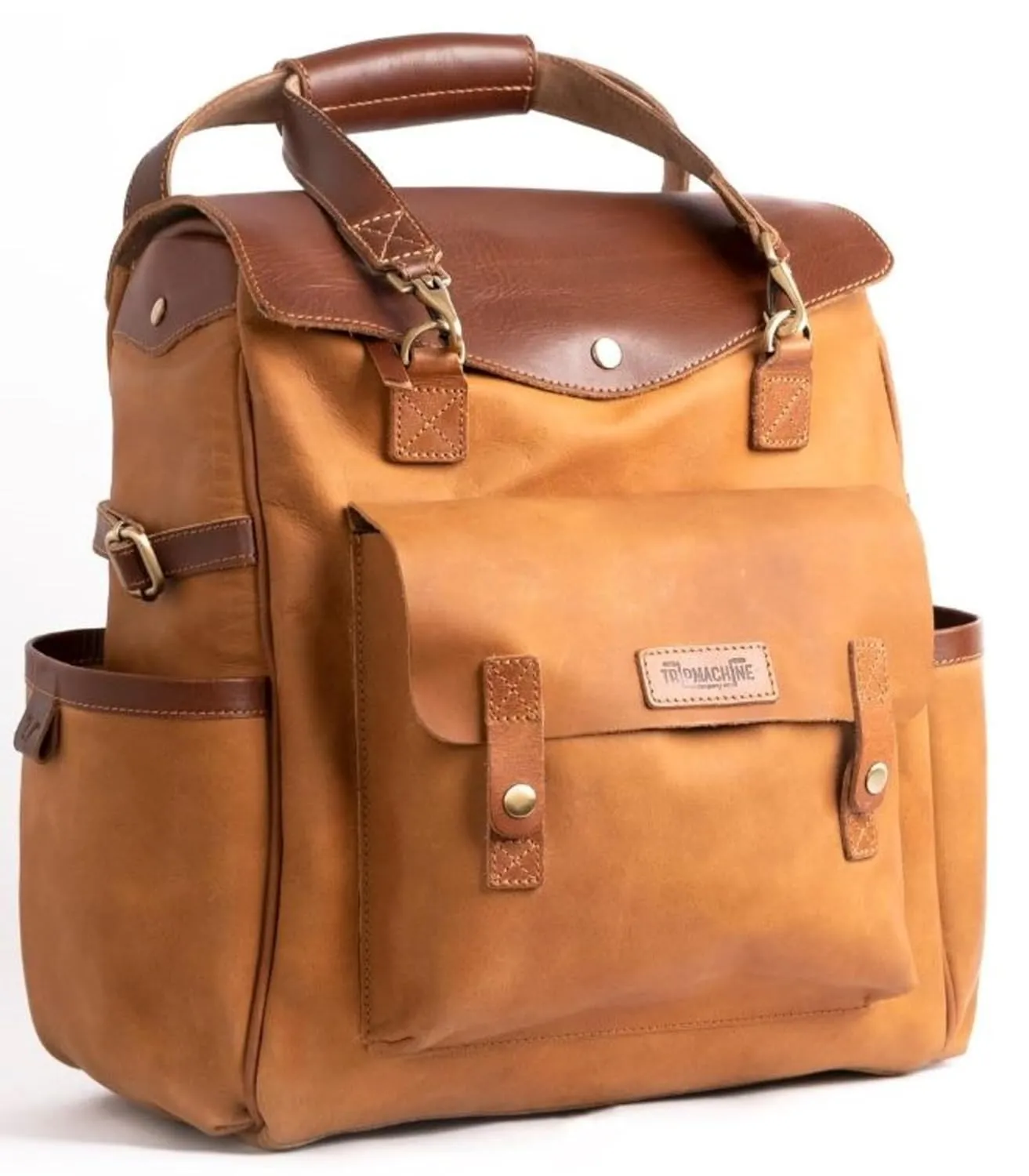 Trip Machine Company Genuine Leather Motorcycle Outlander Saddlebag Sissy Bar Laptop Backpack Adventure Quick Access Pocket 20 L Capacity Handbag (Vintage Tan)