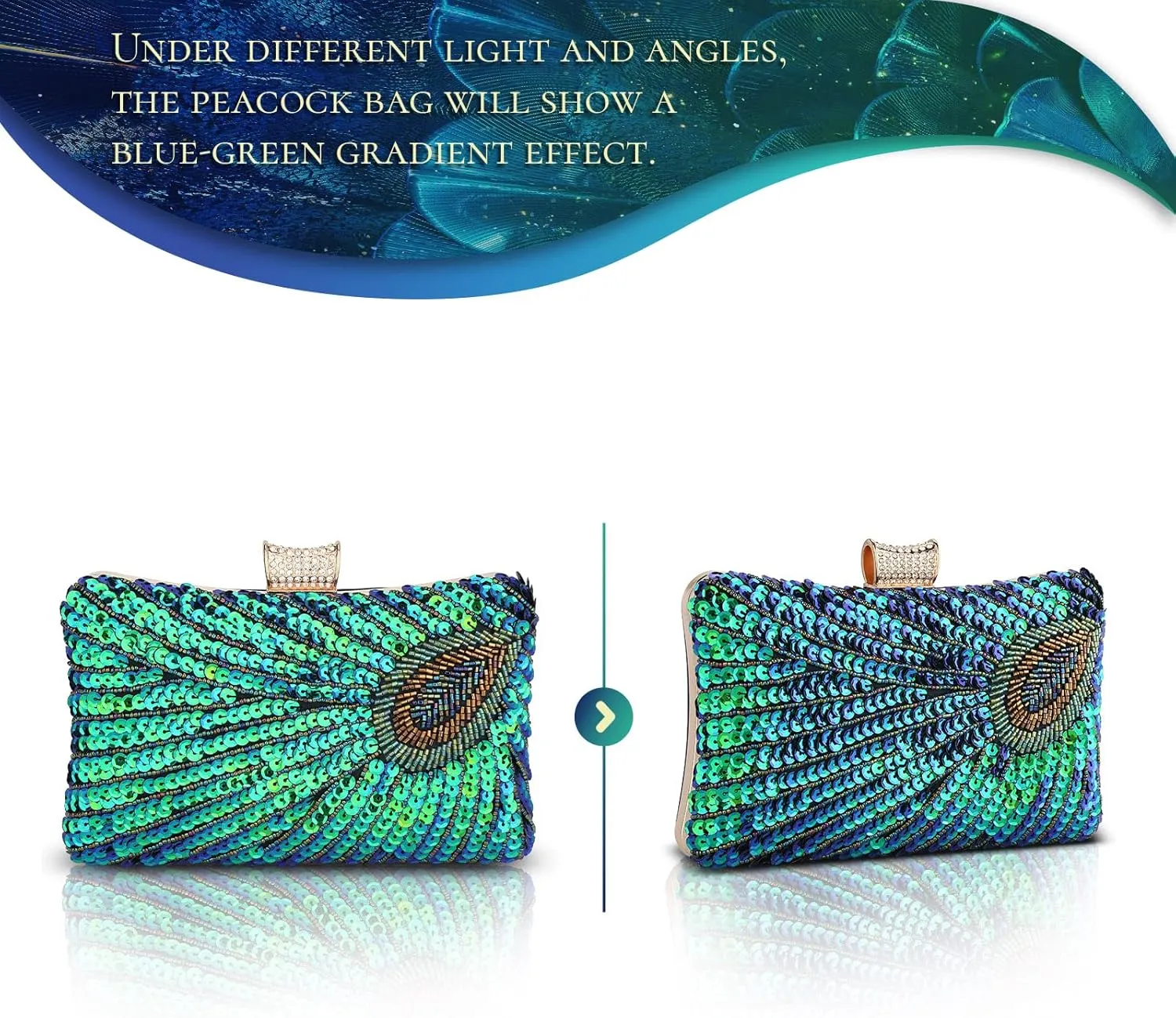 UBORSE Beaded Sequin Peacock Evening Clutch Bags Vintage Evening Bag1920s Party Wedding Purse