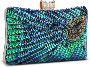 UBORSE Beaded Sequin Peacock Evening Clutch Bags Vintage Evening Bag1920s Party Wedding Purse