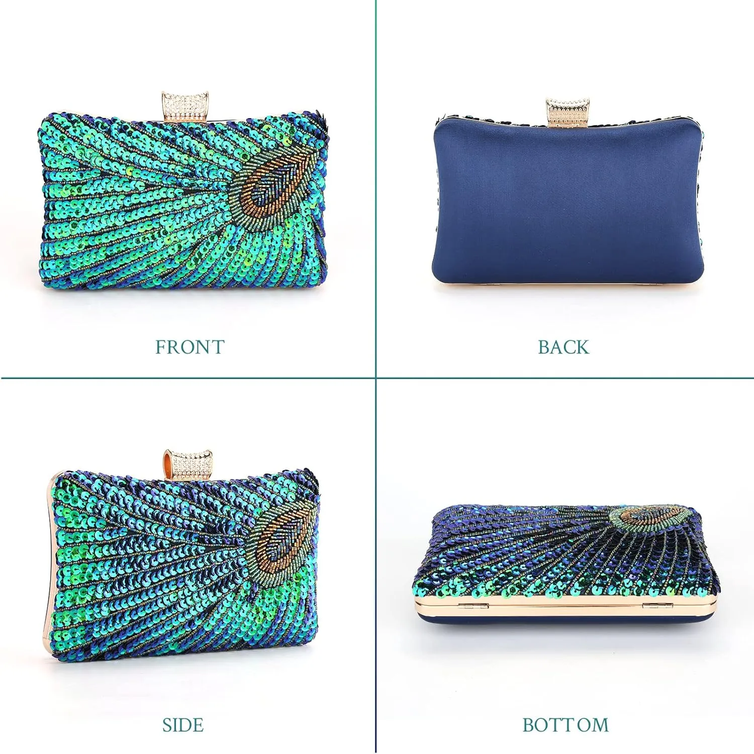 UBORSE Beaded Sequin Peacock Evening Clutch Bags Vintage Evening Bag1920s Party Wedding Purse