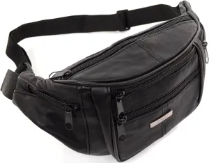 Unisex Soft Nappa Leather Waist Bag/Money Belt/Fanny Pack, Multiple Pockets