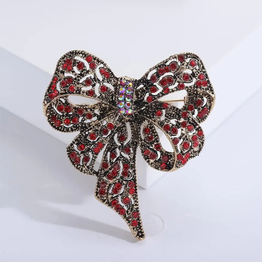 Vintage Big Bow Knot Rhinestones Sparkly Brooches Lapel Pin Ribbon Brooch Classic for Women Girls Dainty Dresses Suit Shirt Clothes Accessories