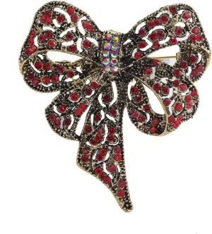 Vintage Big Bow Knot Rhinestones Sparkly Brooches Lapel Pin Ribbon Brooch Classic for Women Girls Dainty Dresses Suit Shirt Clothes Accessories