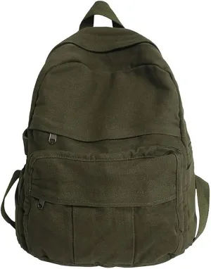 Vintage Canvas Backpack, Classic Daypack with Multiple Pockets, Rushbag, Bookbag, Multi Colors (Vintage, Green)