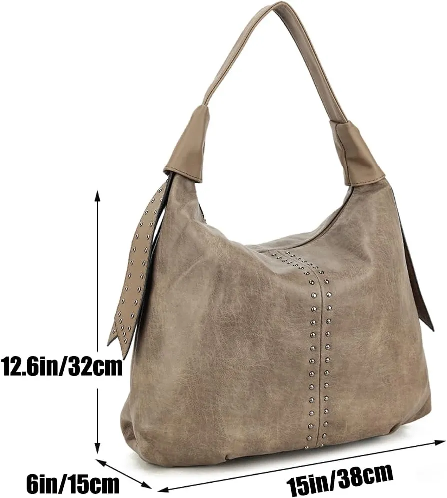 Vintage Handbags Womens Single Shoulder Bag Tote Bag Leather Hobo Handbag Ladies Weekender Bag Rivet Totes Purse