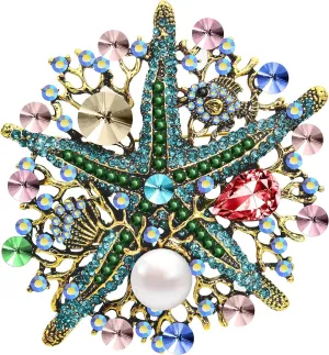 Vintage Style Full Rhinestone Austrian Crystal Starfish Brooch for Women Corsage Pin Ocean World Animal Brooches Pin