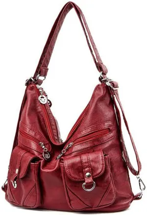 Vintage Women Handbags Purses Soft PU Leather Shoulder Bag Hobo Handbag Tote Bags Backpack Stylish Satchel Zip Pocket