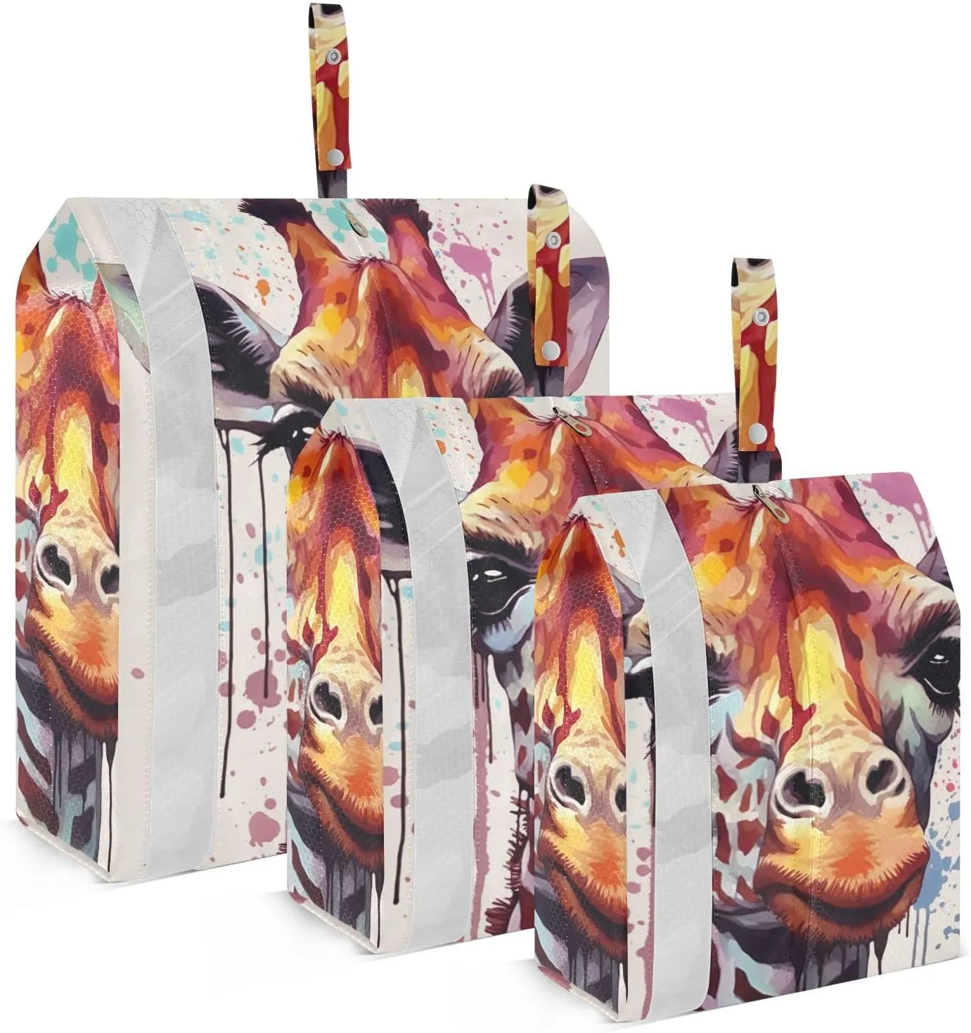 Watercolor Giraffe Compression Packing Cubes, 3pcs Compressible Expandable Travel Packing Organizer, Travel Cubes for Suitcase Carry On