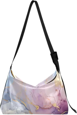 Watercolor Purple Marble Tote Bag for Women Large Hobo Bags Crossbody Bags Shoulder Bags with Adjustable Strap for Travel Girl