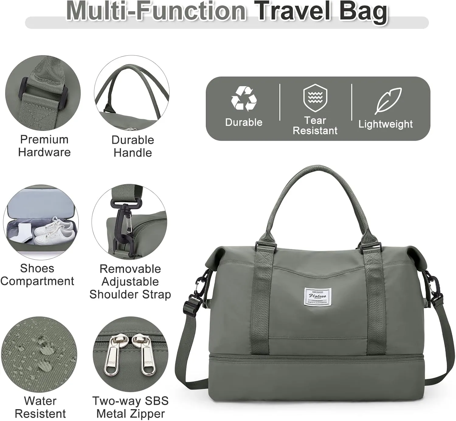 Weekender Bags for Women, Travel Duffel Bags with Shoe Compartment & Wet Pocket,Personal Item Travel Bag for Airlines,Carry on Overnight Tote Bag for women,3Pcs SetOlive Green