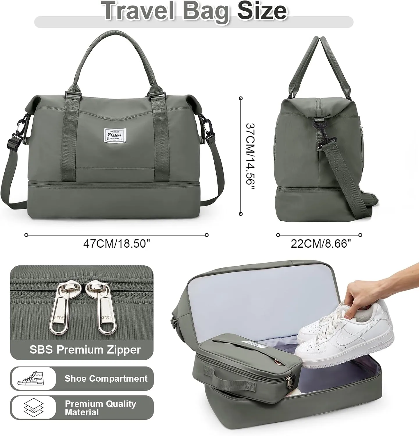 Weekender Bags for Women, Travel Duffel Bags with Shoe Compartment & Wet Pocket,Personal Item Travel Bag for Airlines,Carry on Overnight Tote Bag for women,3Pcs SetOlive Green