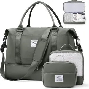 Weekender Bags for Women, Travel Duffel Bags with Shoe Compartment & Wet Pocket,Personal Item Travel Bag for Airlines,Carry on Overnight Tote Bag for women,3Pcs SetOlive Green