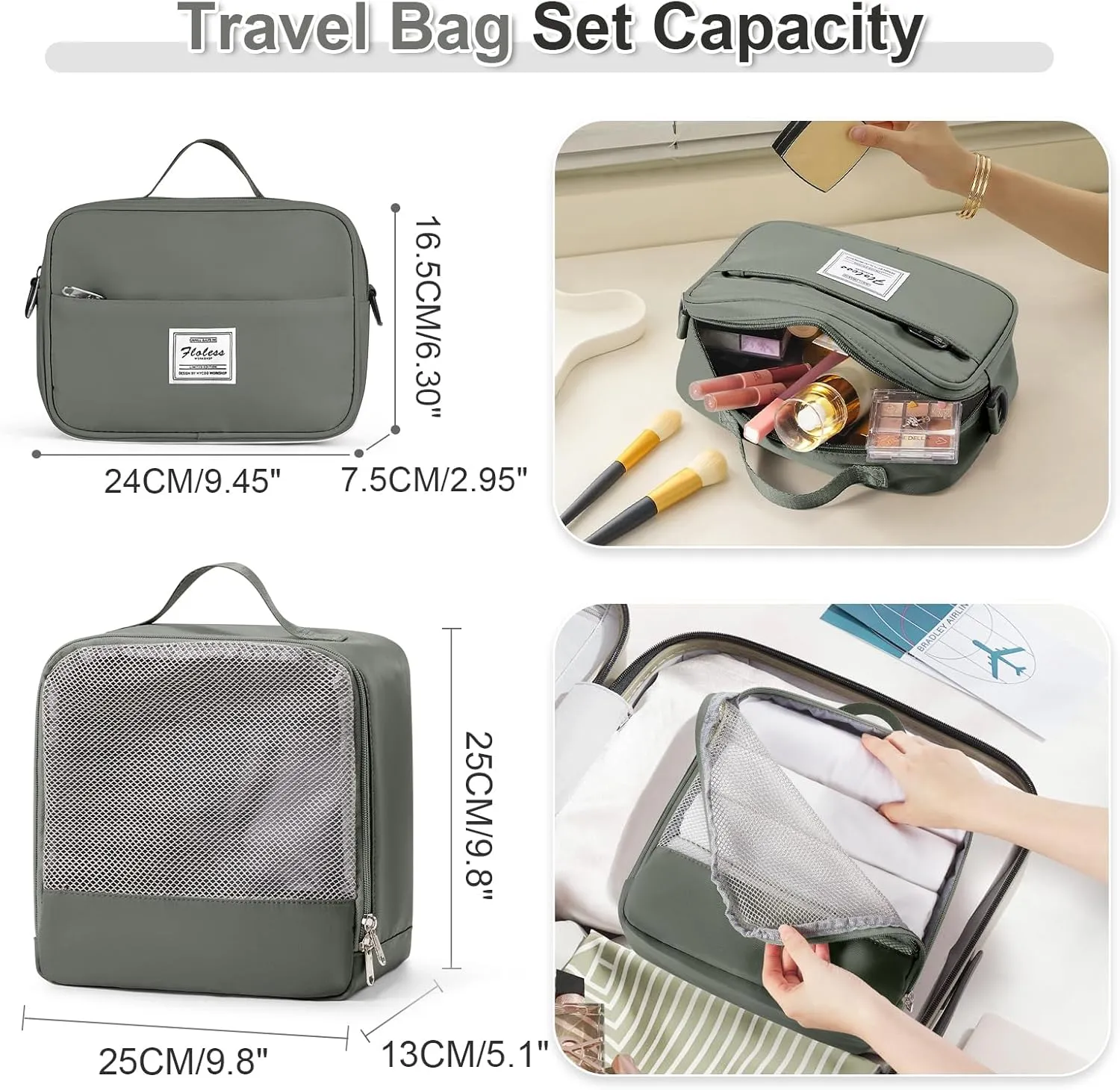 Weekender Bags for Women, Travel Duffel Bags with Shoe Compartment & Wet Pocket,Personal Item Travel Bag for Airlines,Carry on Overnight Tote Bag for women,3Pcs SetOlive Green
