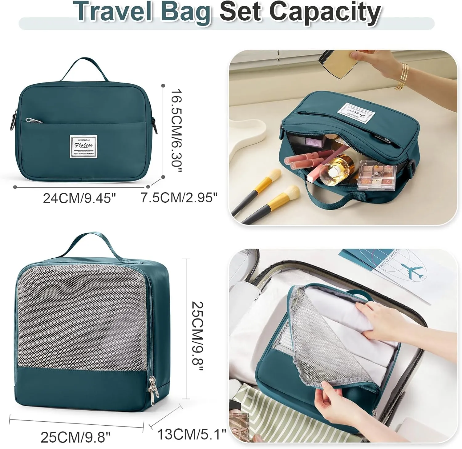 Weekender Bags for Women, Travel Duffel Bags with Shoe Compartment & Wet Pocket,Personal Item Travel Bag for Airlines,Carry on Overnight Tote Bag for women,3Pcs SetPeacock Blue