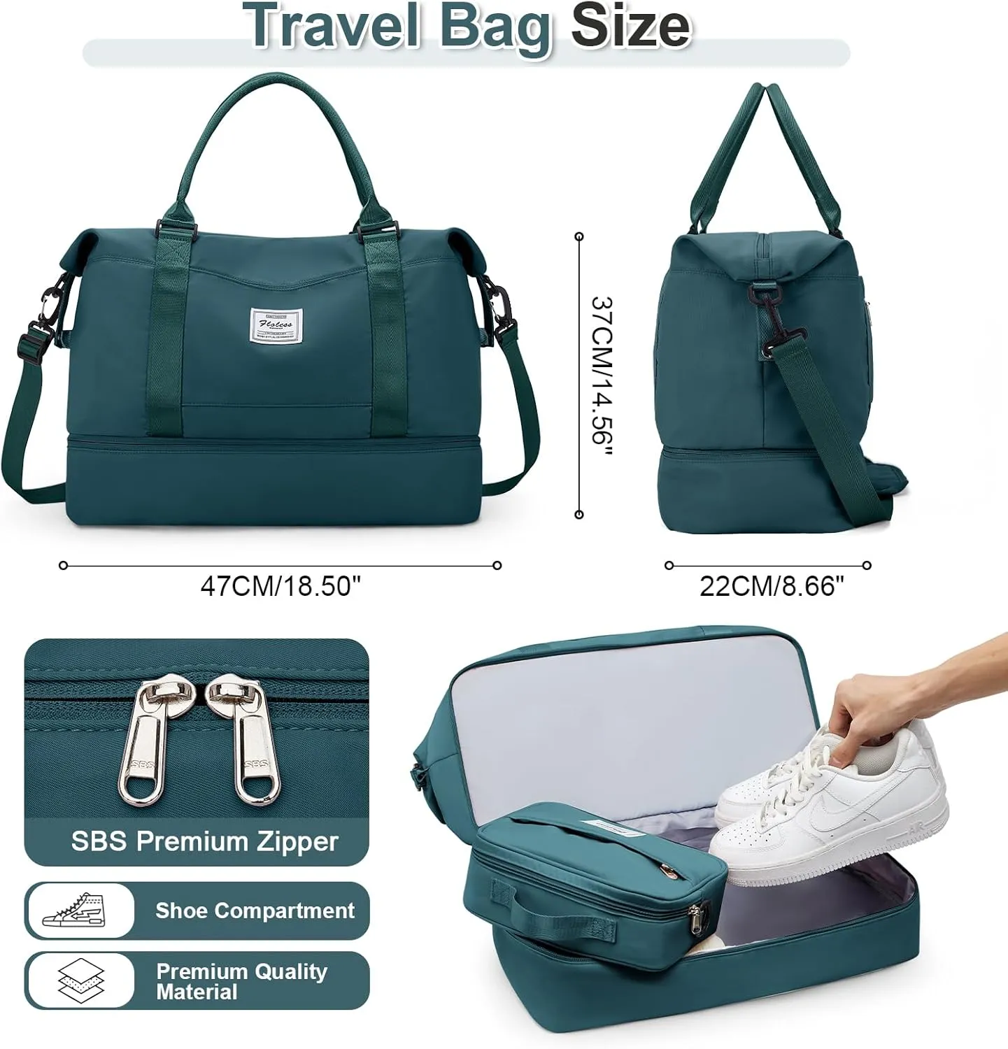 Weekender Bags for Women, Travel Duffel Bags with Shoe Compartment & Wet Pocket,Personal Item Travel Bag for Airlines,Carry on Overnight Tote Bag for women,3Pcs SetPeacock Blue