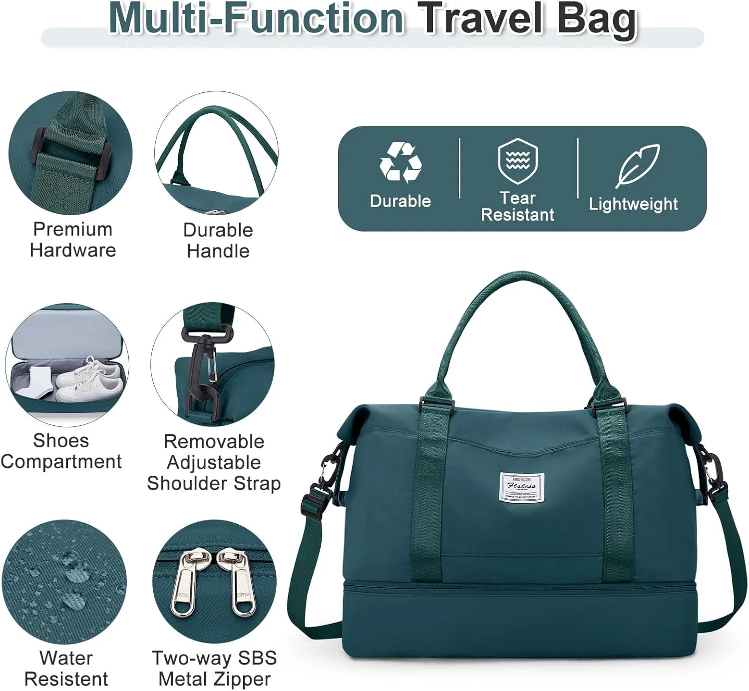 Weekender Bags for Women, Travel Duffel Bags with Shoe Compartment & Wet Pocket,Personal Item Travel Bag for Airlines,Carry on Overnight Tote Bag for women,3Pcs SetPeacock Blue