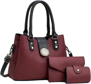 Women 3pcs Handbags and Purses Set Soft Faux Leather Totes Satchel Clutch Wallet Card Holder
