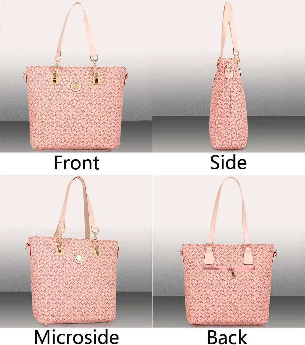 Women Totes Purse Satchel 6pcs Faux Leather Arrow Printing Handbag Shoulder Bag Clutch Wallet Dark Blue