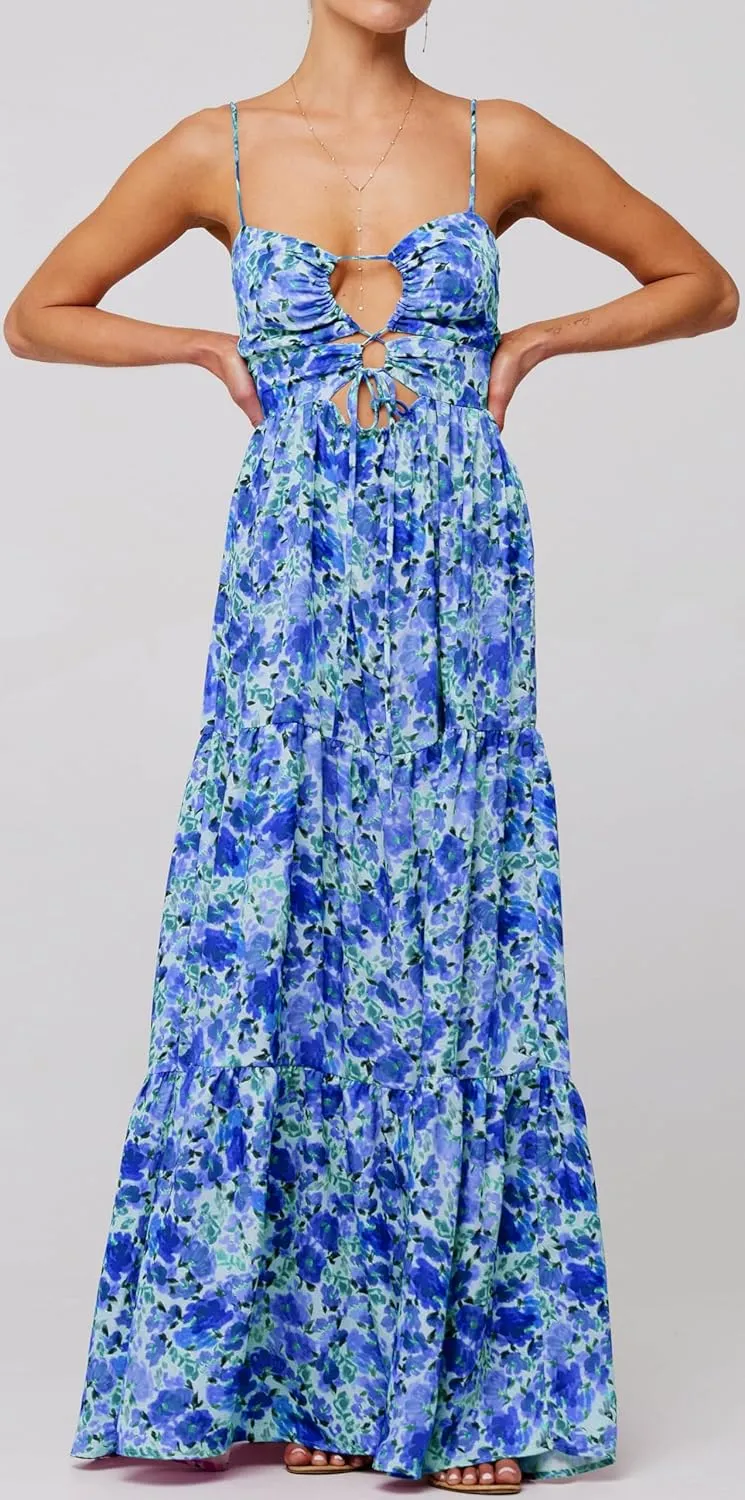 Women Y2k Floral Summer Casual Sleeveless Maxi Dresses Sexy Backless Bodycon Dresses Spaghetti Strap Long Dresses
