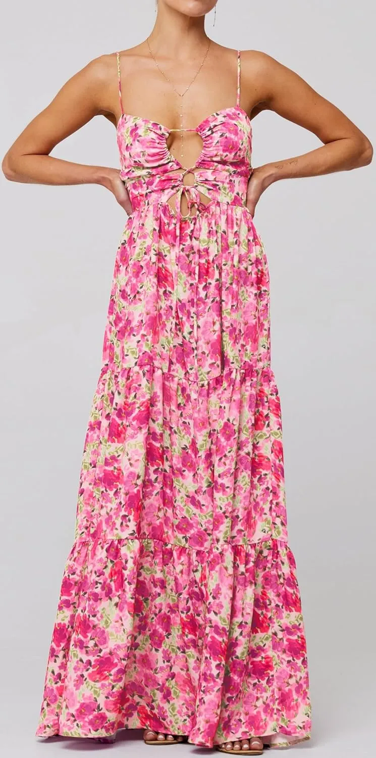 Women Y2k Floral Summer Casual Sleeveless Maxi Dresses Sexy Backless Bodycon Dresses Spaghetti Strap Long Dresses