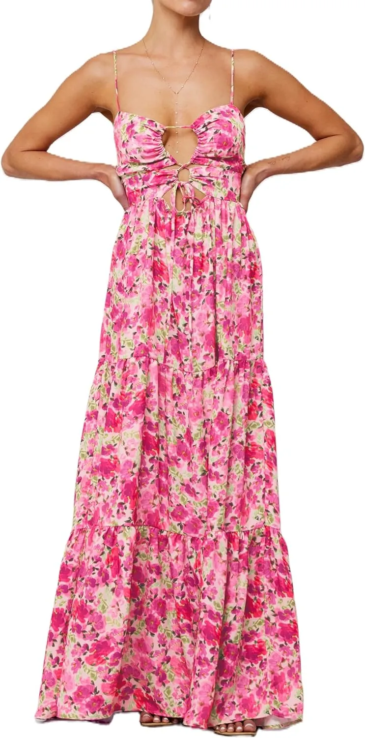Women Y2k Floral Summer Casual Sleeveless Maxi Dresses Sexy Backless Bodycon Dresses Spaghetti Strap Long Dresses
