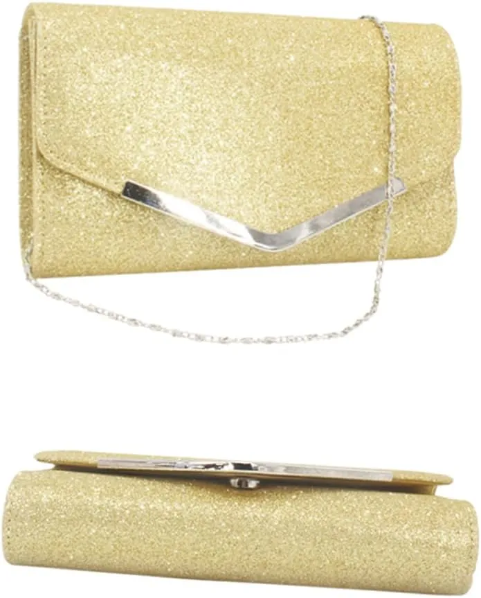 Women's Evening Bag Hardware Envelope Clutch Chain Gold Handbag for Wedding Dinner Banquet for Formal Outfit