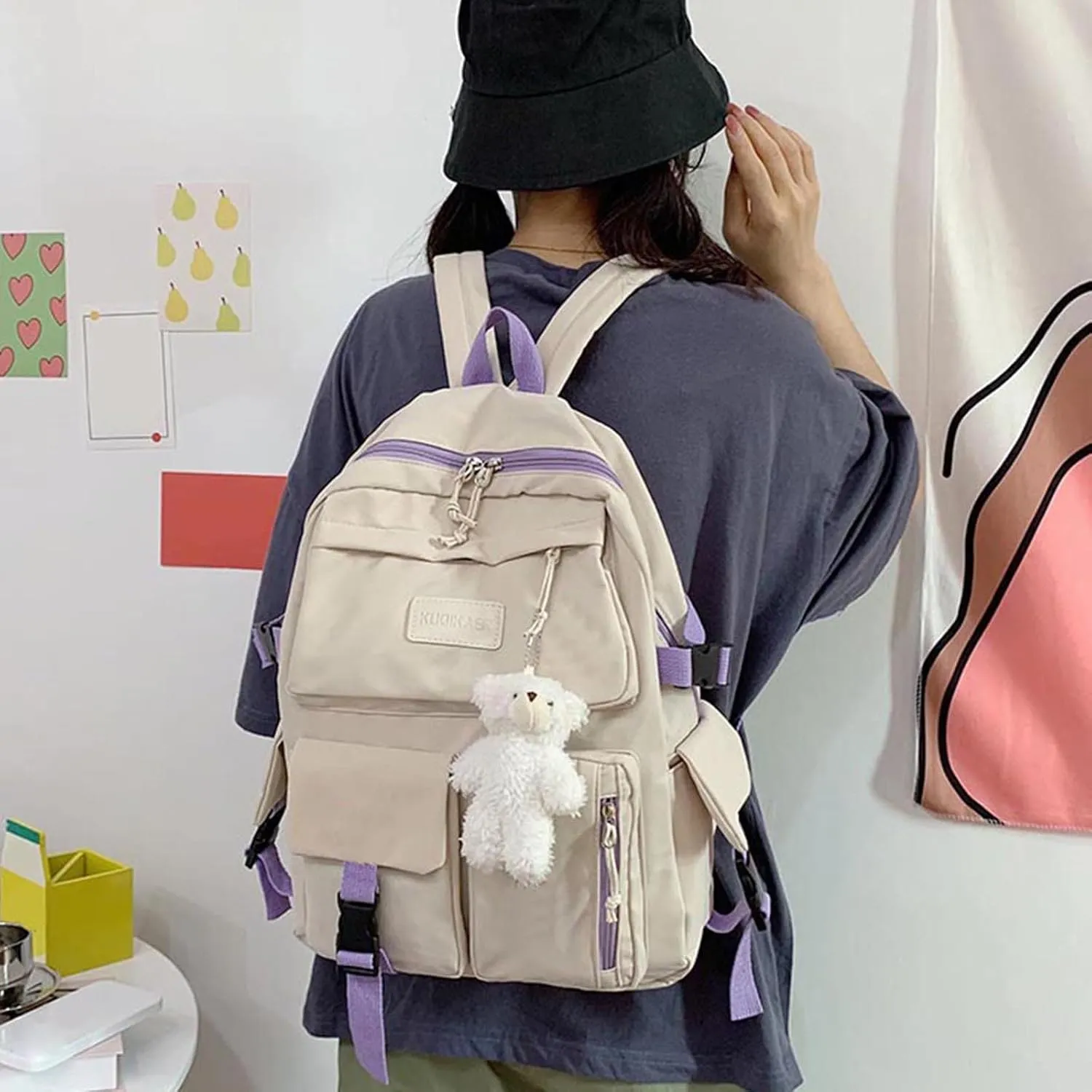 Women's Fashion Casual Shoulder Bag Lightweight Small Casual Daily Travel Backpacks Quilted Backpack for Women(Beige)