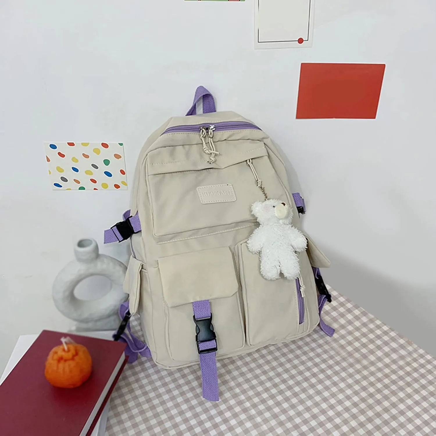 Women's Fashion Casual Shoulder Bag Lightweight Small Casual Daily Travel Backpacks Quilted Backpack for Women(Beige)