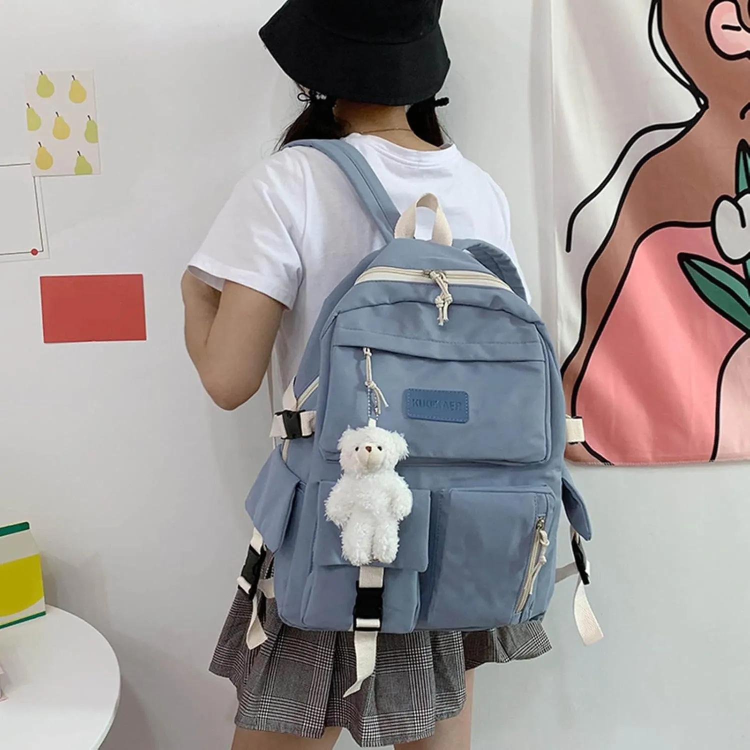 Women's Fashion Casual Shoulder Bag Lightweight Small Casual Daily Travel Backpacks Quilted Backpack for Women(Blue)